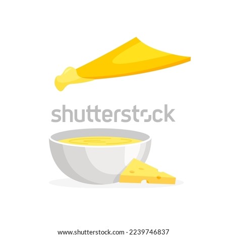 Mexican nachos with cheese sauce. Nacho chips. Vector illustration in trendy flat style isolated on white background.