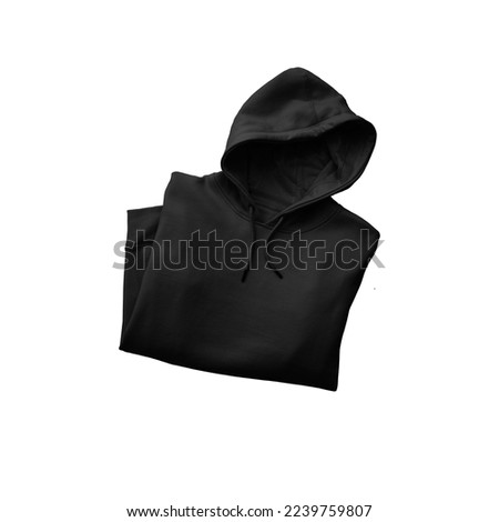 Mokitup Isolated Flat Fold Unisex, Mens, Womens Black Hoody Sweatshirt Mockup Royalty-Free Stock Photo #2239759807