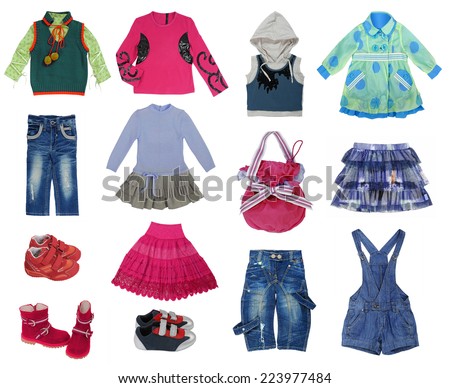 collection of children's clothes isolated on white