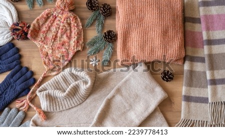 Women's winter clothes.A turtleneck sweater, gloves, scarf and beanie.