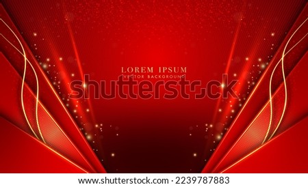 Luxury gold lines and red oblique, shiny dots effect decoration on red background. Elegant style vector design concept