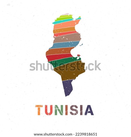 Tunisia map design. Shape of the country with beautiful geometric waves and grunge texture. Cool vector illustration.