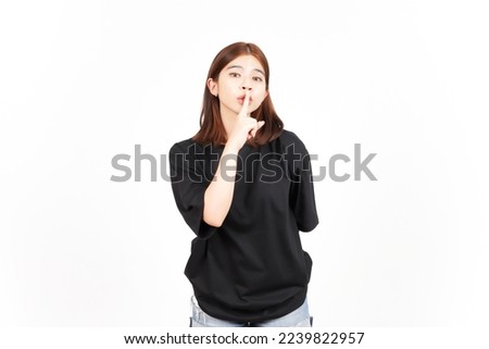Shh Be Quiet and Keep Secret Concept Of Beautiful Asian Woman Isolated On White Background
