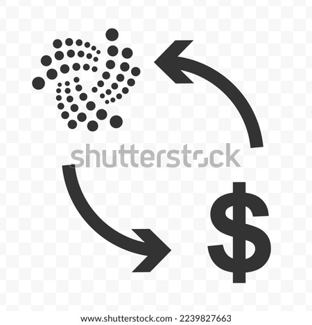Vector illustration of dollar currency exchange with IOTA currency. Black icon for website design .Simple design on transparent background (PNG).