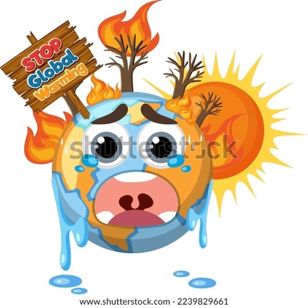 Stop global warming with crying earth concept illustration