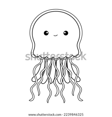 Cute jellyfish sea animal outline for coloring book and another in black and white.