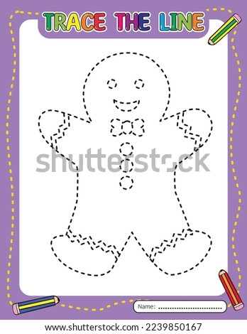 Gingerbread cookie. Christmas Tracing line worksheet for kids.
