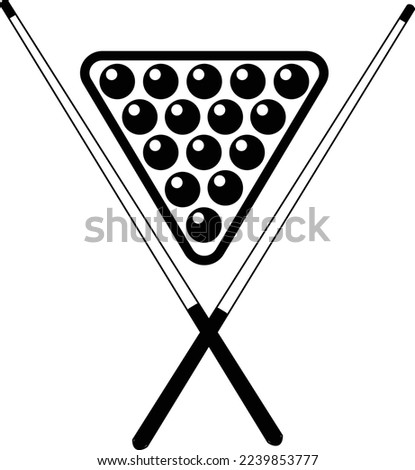 The billiard icon on white background. Game symbol. Crossed billiard cues and pool ball set. Pool symbol. flat style.