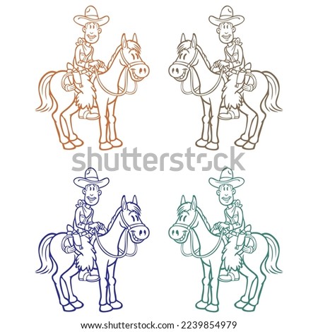 Cowboy Boy Riding A Horse Vector Illustration

