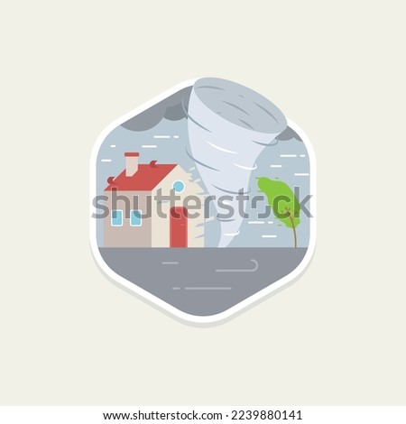 Tornado disaster flat vector illustration. Tropical disaster and a sign of catastrophe and warning