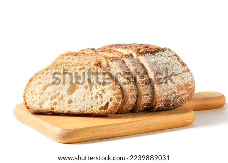 Sliced Sourdough Bread isolated on white background, homemade bakery concept Royalty-Free Stock Photo #2239889031