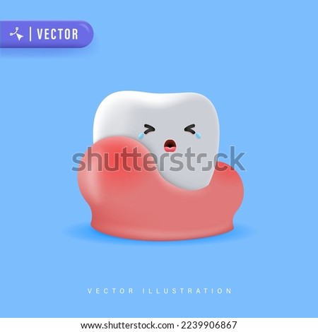3D Cute Cartoon Tooth Character with Gum Problem  Vector Illustration. Swolen Gum Concept. Illustrstion of Gum Disease. Periodontal Disease. Periodontitis Disease Royalty-Free Stock Photo #2239906867