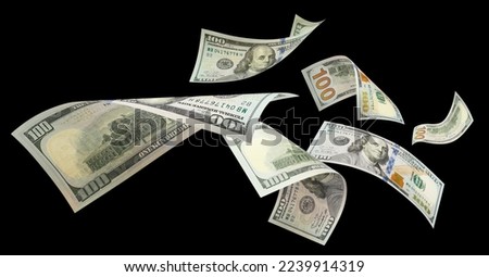 Flying dollars, isolated on black background