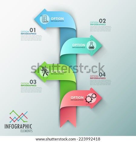 Modern infographics options banner with colorful paper arrows. Vector. Can be used for web design and  workflow layout