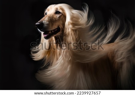 The afghan hound with long hair blonde color on black background Royalty-Free Stock Photo #2239927657