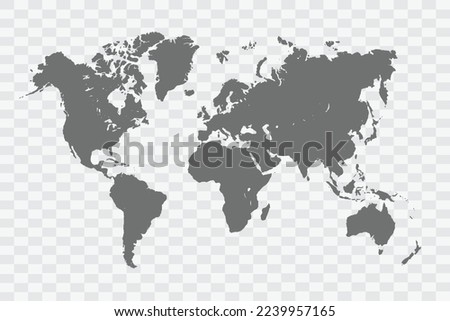 World Map grey Color on White no demarcation line Background  Png