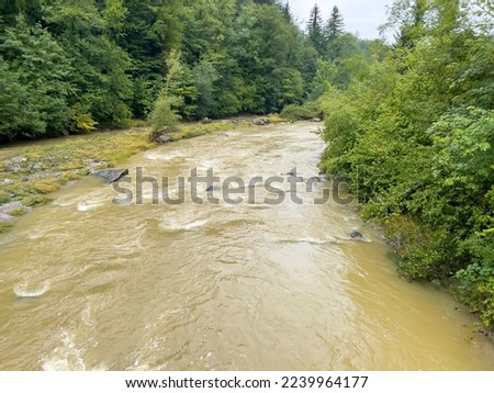 A river with the turbid water in Richterswill. Royalty-Free Stock Photo #2239964177