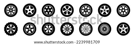 Black rubber wheel tire set. Wheel tires. Car tire tread tracks, motorcycle racing wheels and dirty tires track. Tyres road maintenance vector automobile. Auto wheel tyre. Vector illustration Royalty-Free Stock Photo #2239981709