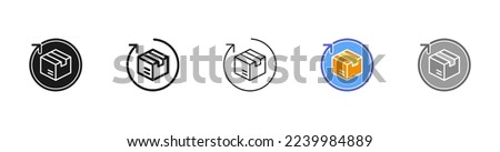 Parcel set icon. Delivery, mail, courier, goods, box, sending, reliability, work, security, fast, income, employee. Trucking concept. Vector five icon in different style on white background
