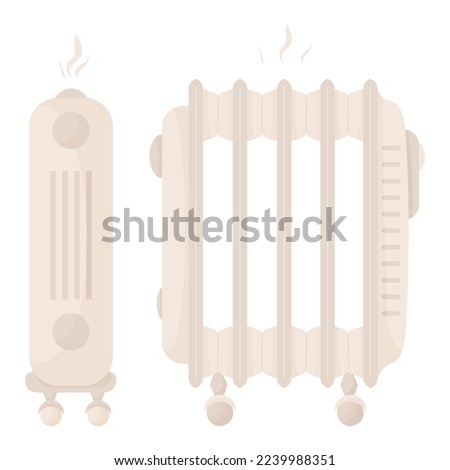 Modern home heater. Battery for space heating. Vector illustration. Two types of electrical appliance radiator in cartoon flat style. isolated on white background