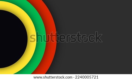 Black History Month. Abstract red, yellow, green circle color banner on black background. Copy space for text. Art illustration.