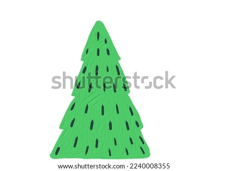 Hand drawn oil brush stroke Christmas tree with star isolated  on png or transparent  background. Graphic resources for New Year, Birthdays and luxury card.
