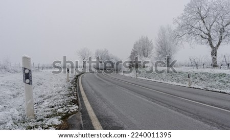 Winter road in the snow. Beautiful mountain road covered with snow. Selective Focus.