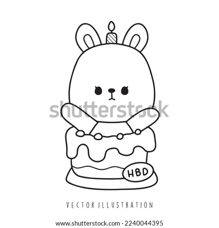 birthday rabbit outline, Vector illustration 