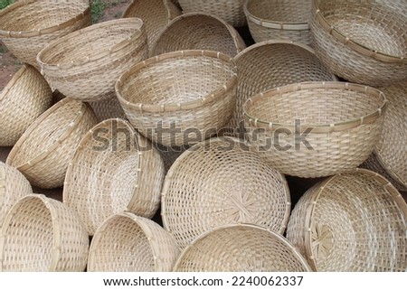 Bamboo basket on traditional market stock photo