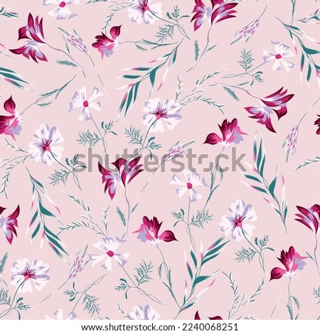seamless flower pattern pink background Royalty-Free Stock Photo #2240068251