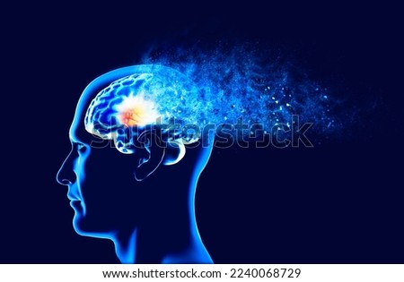 Memory lapses, forgetting things, degenerative disease. Brain problems. Parkinson and alzheimer desease. Mental health. Stroke, synapses and neurnons interaction. 3d rendering
