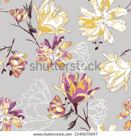 Seamless Floral Pattern flower pattern on grey stock vector  Royalty-Free Stock Photo #2240070047