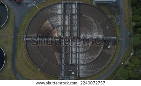 An aerial shot by a drone of the wastewater treatment plant