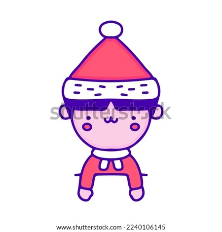 Sweet baby boy wearing Santa costume doodle art, illustration for t-shirt, sticker, or apparel merchandise. With modern pop and kawaii style.