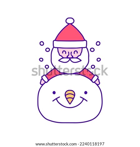 Funny Santa Claus and snowman doodle art, illustration for t-shirt, sticker, or apparel merchandise. With modern pop and kawaii style.