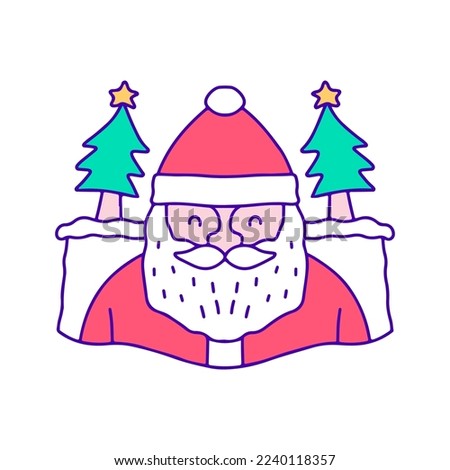 Lovely Santa Claus doodle art, illustration for t-shirt, sticker, or apparel merchandise. With modern pop and kawaii style.