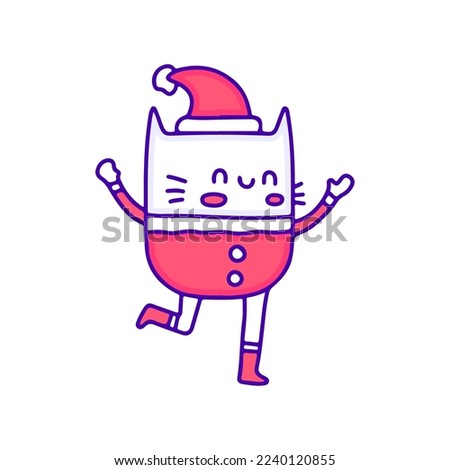 Cute cat celebrate Christmas doodle art, illustration for t-shirt, sticker, or apparel merchandise. With modern pop and kawaii style.