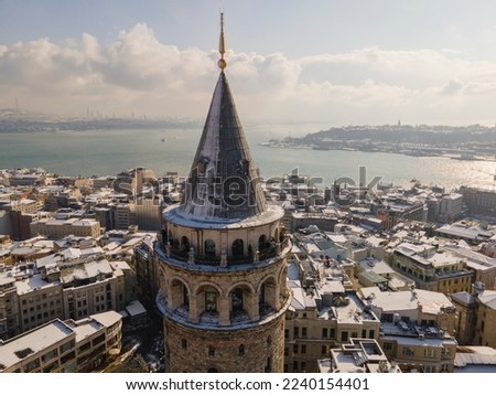 Galata Tower in the Winter Season Drone Photo, Galata Beyoglu, Istanbul Turkey