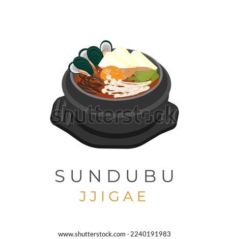 Illustration Logo Korean Food Sundubu JJigae Served Hot Inside Ttukbaegi Royalty-Free Stock Photo #2240191983