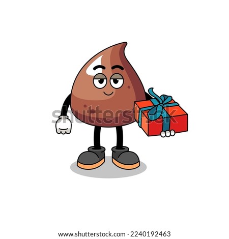 choco chip mascot illustration giving a gift , character design