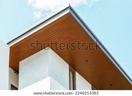 Ceiling, eaves, wood pattern, modern home decoration Royalty-Free Stock Photo #2240213383