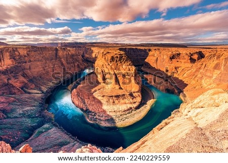 Horsehoe Bend photo taken from the lookout area in winter Royalty-Free Stock Photo #2240229559