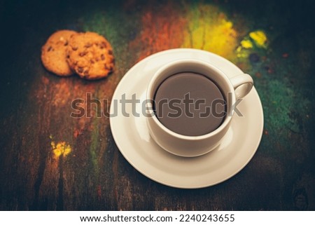 Cup of coffee for morning breakfast. Still life food - dark photo style. Culinary background - appetizing mood. Clipart images