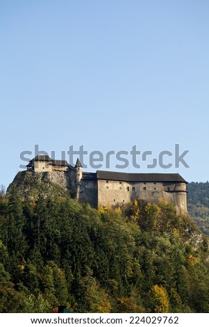 A view of famous Orava Castle in autumn. This castle is situated on a high rock above the river Orava, located in Oravsky Podzamok town, Orava region, northern Slovakia.