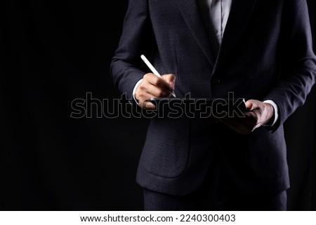 Businessman checking online document, Concepts of working anywhere, compliance, policies, data encryption