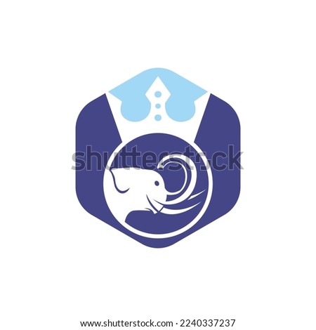 Elephant king vector logo design. Elephant with crown icon template.