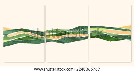 Abstract aesthetic eco green collage design. Organic nature shape vector illustration. Landscape pattern composition. Geometric field ornament. Contemporary poster collection, modern field background Royalty-Free Stock Photo #2240366789