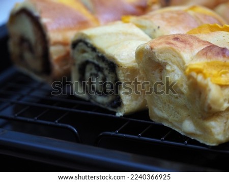 Bread Rolls with assorted fillings in close-up view