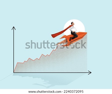 Successful career takeoff. Profitable investment, business concept. Art collage. Royalty-Free Stock Photo #2240372095