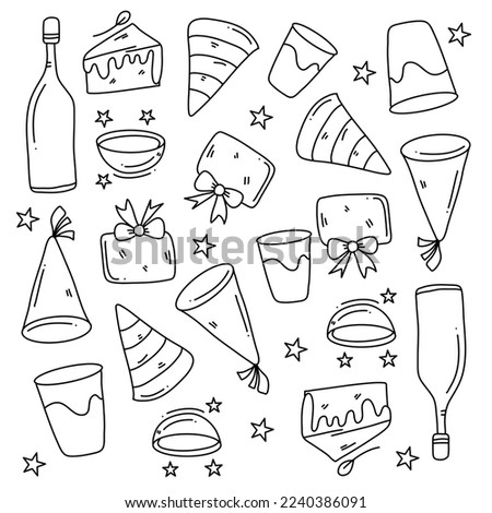 birthday party icons set with line style vector design 